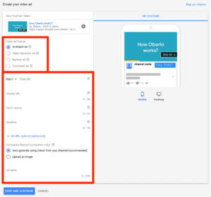 Configure your own YouTube AdWords Video Ad